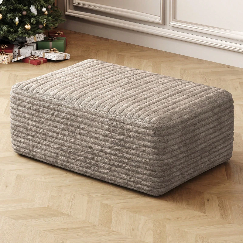 Sofa Ottoman 37.4 Inch Plush Corduroy No Assembly Required White for Balcony Living Room Bedroom