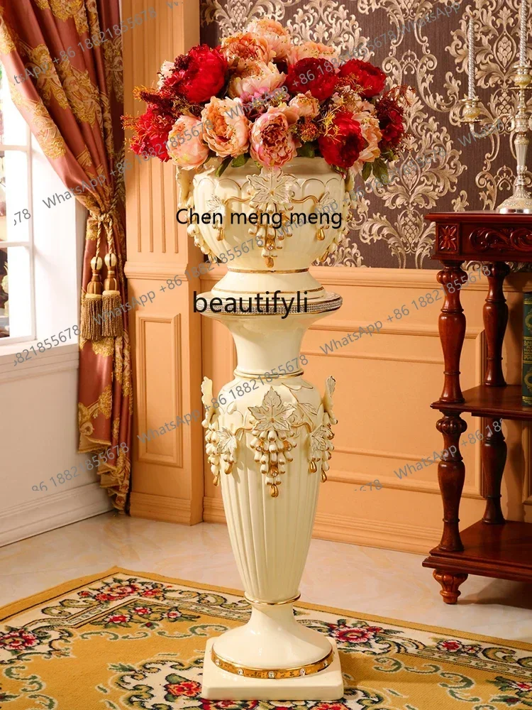 ss cn8350 ss 8350 European-Style Roman Pillar Decoration Living Room High-End Luxury Ceramic Floor Stand Vase Decorative Flower