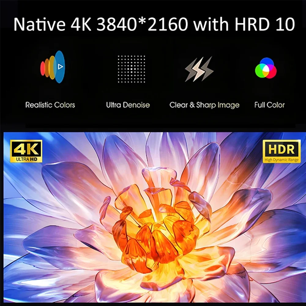 ZXY 4K UHD 3840x2160 دقة مصباح بروجيكتور مكبر صوت مدمج، تلفزيون HDMI مزدوج Android سينما منزلية ذكية