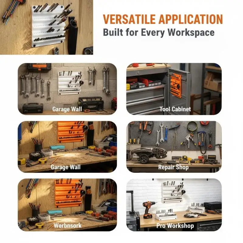 Easy Access Wall-Mounted Orange Multi-Size Drill Bit Holder Tool Organizer for Garage Storage