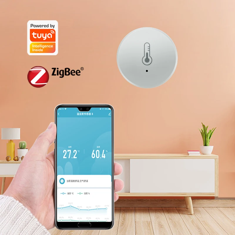 Tuya Zigbee Temperature And Humidity Sensor Voice Control Intelligent Home Hygrometer Real-time Monitoring Voice Alexa