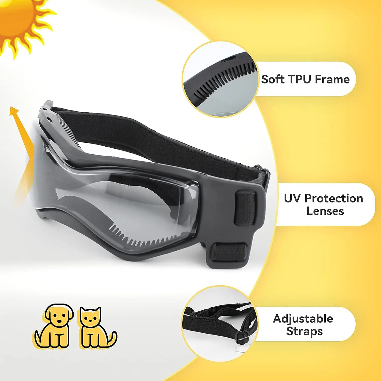 Dog Helmet and Dog Goggles Set Pet Safety Hat with Ear Holes Anti-UV Pet Sunglasses Head & Eyes Protection for Puppy Adult Cats - view 3