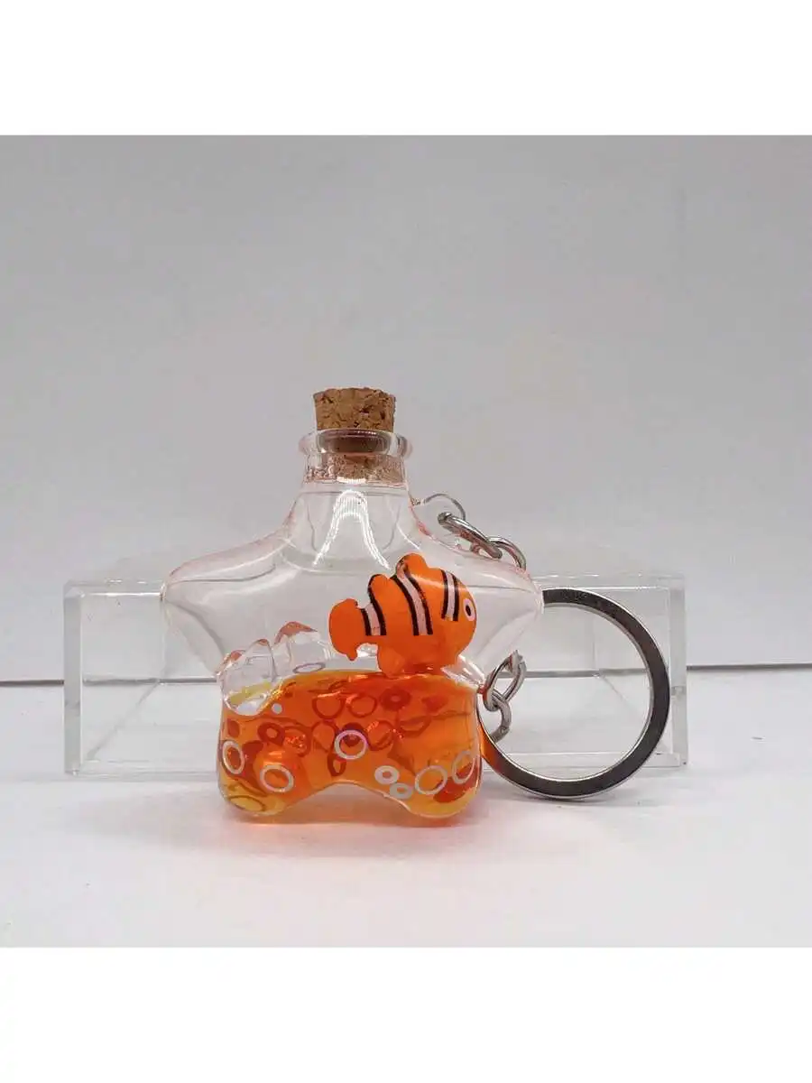 

Acrylic Starfish Drift Bottle Keychain With Orange Fish Charm Liquid Glitter Gift For Adults