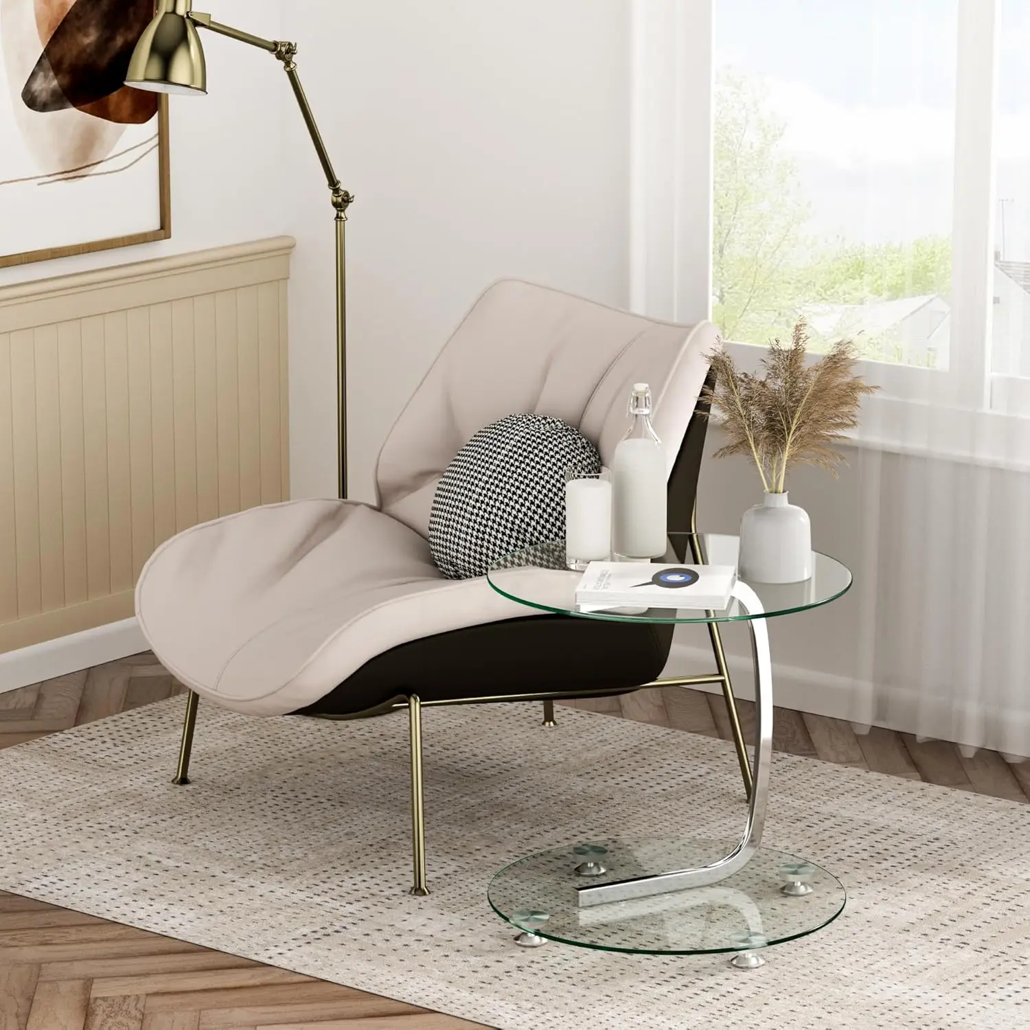 Nidouillet Round Coffee Tables, 2-Tier Glass Top Circle Coffee Table, Simple & Modern Center Table For Living Room Office &