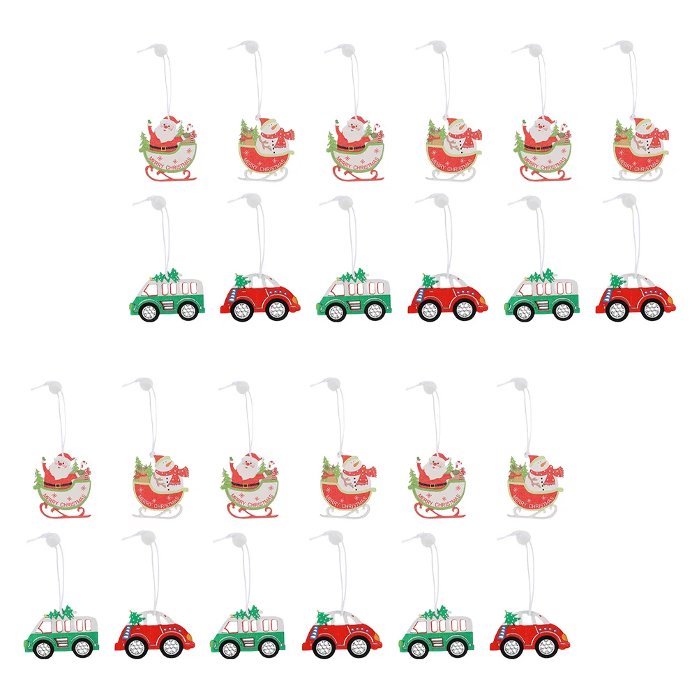 

24 Pcs Christmas Tree Decorations Wooden Charm Clear Baubles Ornaments for Decorating Artificial