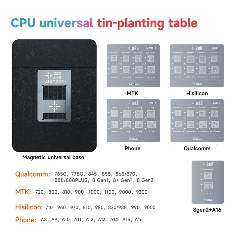 XZZ L23 CPU Tavolo universale per piantagione di stagno Reballing Stencil Piattaforma per telefono A8-A16 Qualcomm MTK Maglia in acciaio Hisilicon