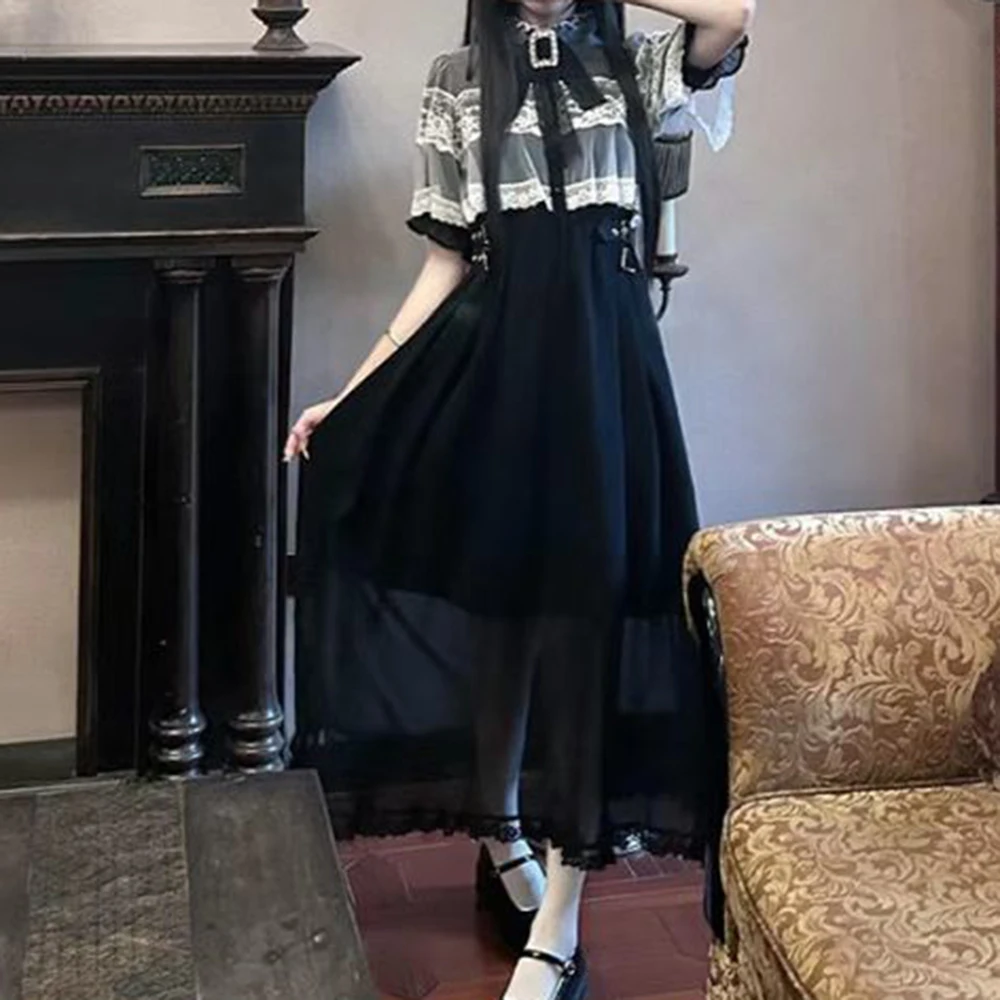 

Japanese sweet bow cape dress women's summer 2025 new daughter feeling lace splicing waist dress