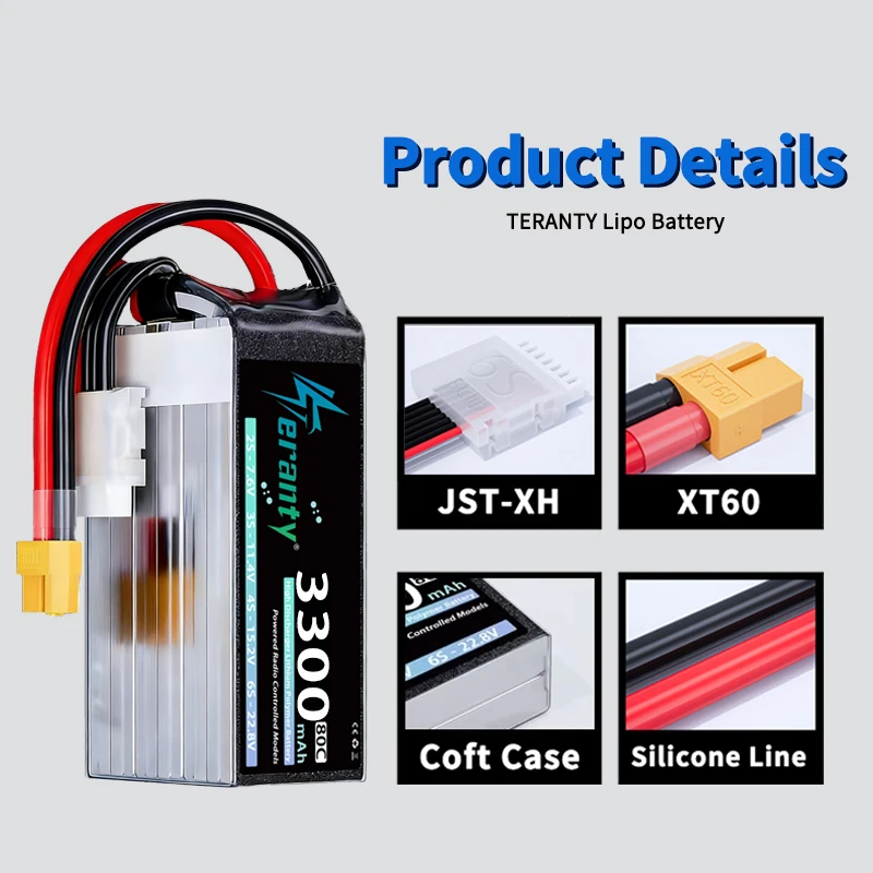 2PCS TERANTY 6S 3300mAh 22.2V 22.8V 60C 80C RC Lipo Battery With XT60 XT90 Plug for RC Car Truck FPV Drone Helicopter Airplane
