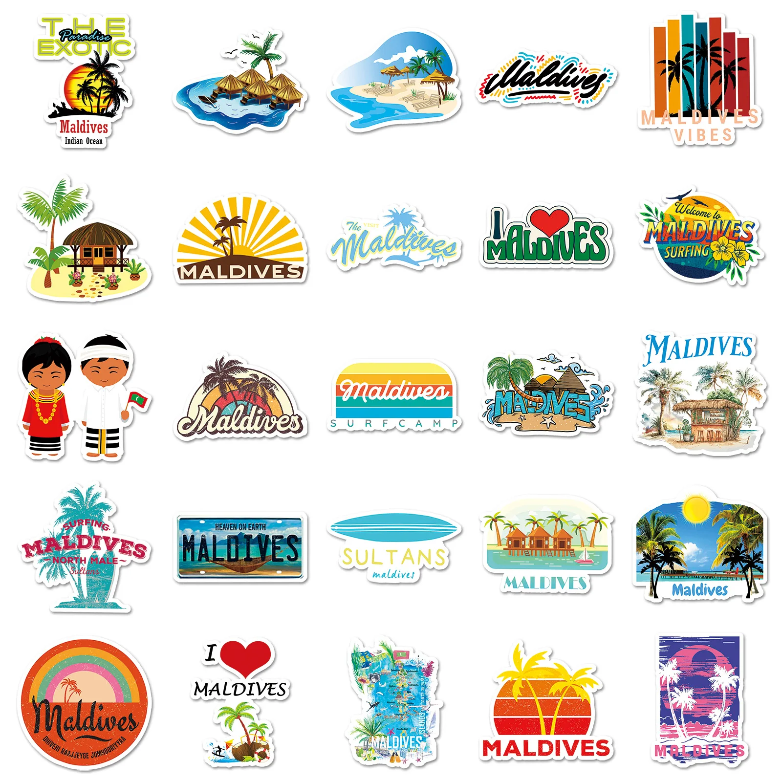 10/30/50PCS Maldives Outdoor Travel Vacation Cartoon Sticker DIY Phone Laptop Luggage Skateboard Graffiti Decals Fun forToy