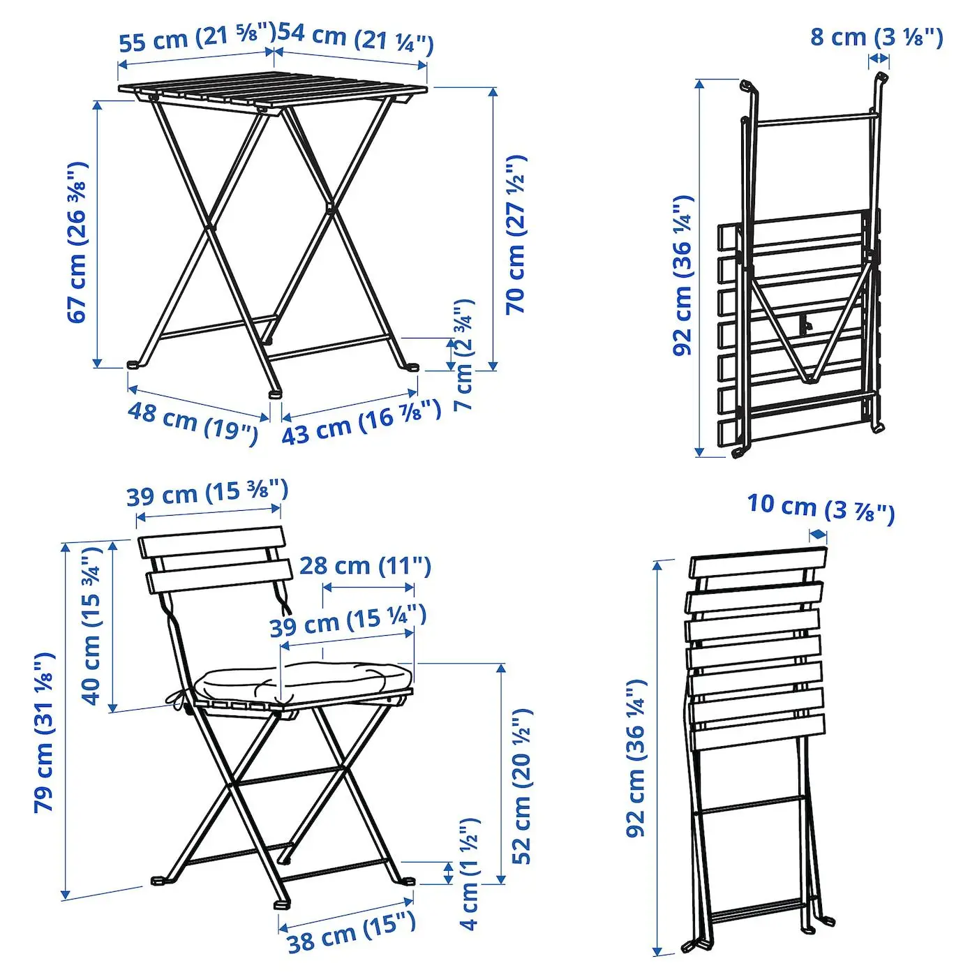 Outdoor Garden Courtyard Premium Steel Folding Courtyard Bistro Set 3-piece Foldable Balcony Tables and Chairs