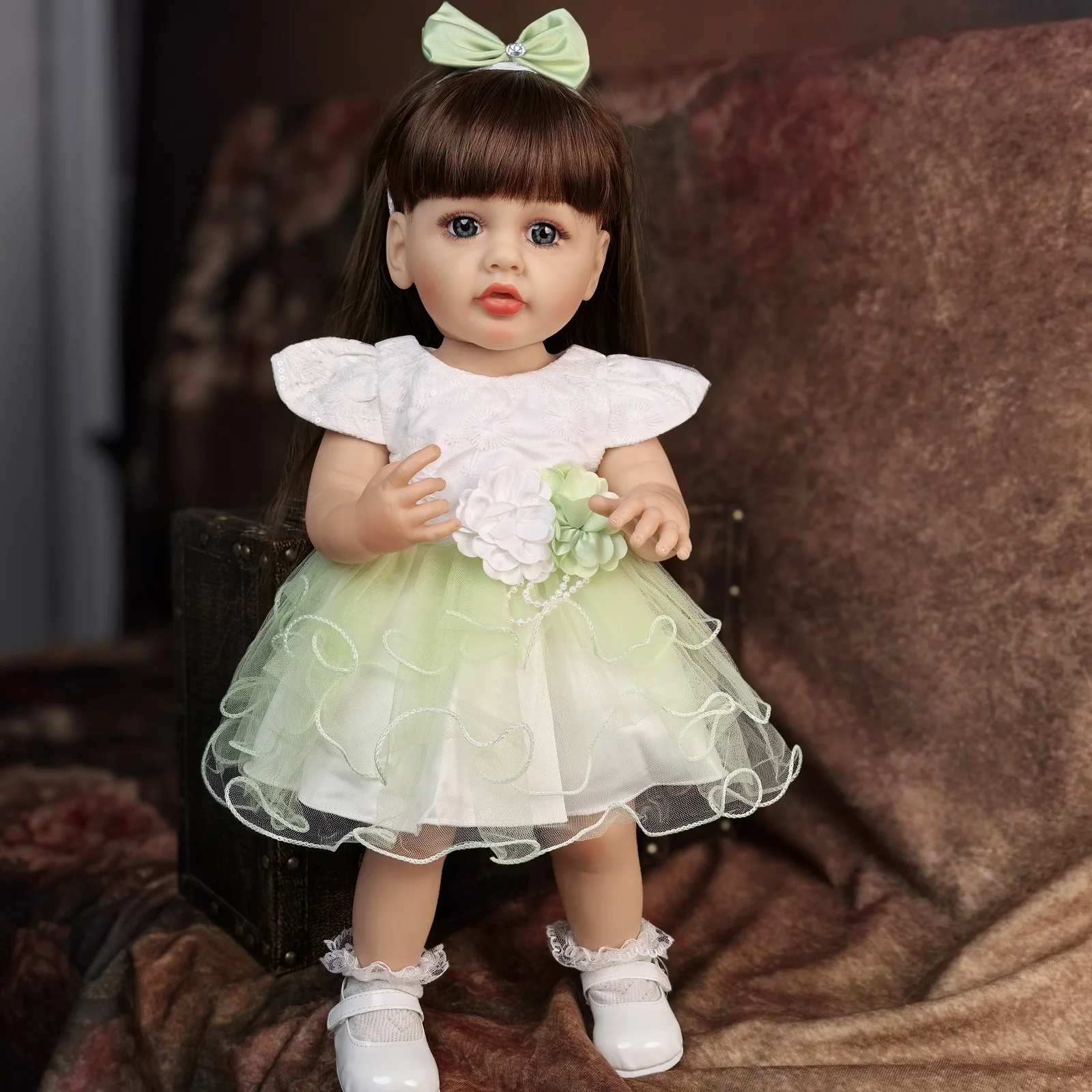 

55 Cm Reborn Baby Dolls Girl Full Silicone Vinyl Newborn Doll With Blue eyes Lifelike Princess DIY Kids Playmates Toy XMAS Gifts