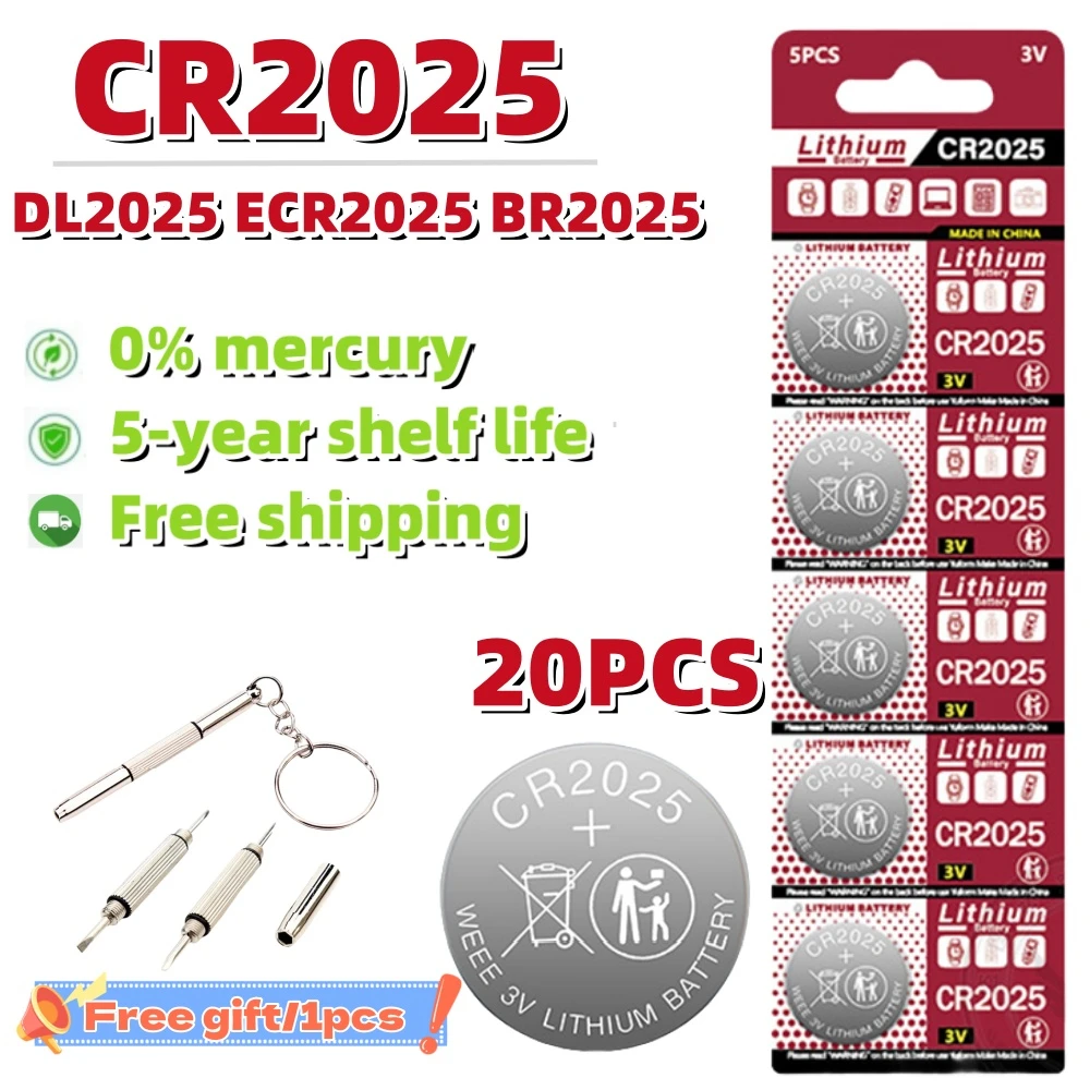 20PCS 150mAh CR2025 Coin Cells Batteries CR 2025 DL2025 BR2025 LM2025 ECR2025 3V Lithium Button Battery For Watch Remote Key