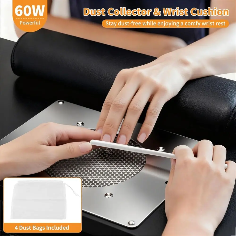 Manicure Table with Dust Collector, L-Shaped Nail Desk with Mobile Desktop, LED Light, Glass Display Rack, Storage Cabiand Ders view 2