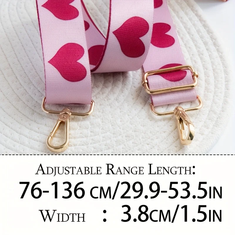 Pink Heart-shaped Pattern Backpack Strap. Suitable for Hanging Items Such As Travel Cups, Cameras, Guitars, Etc.