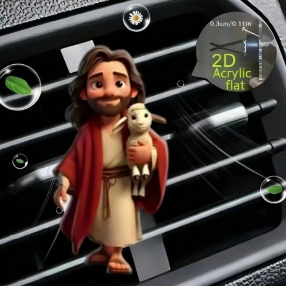 2D Flat Acrylic Car Vent Cute Teddy Bear Puppy Jesus Decor Garden Home Craft Clip Decorative Accessory Ornament Vehicles Pendant view 4