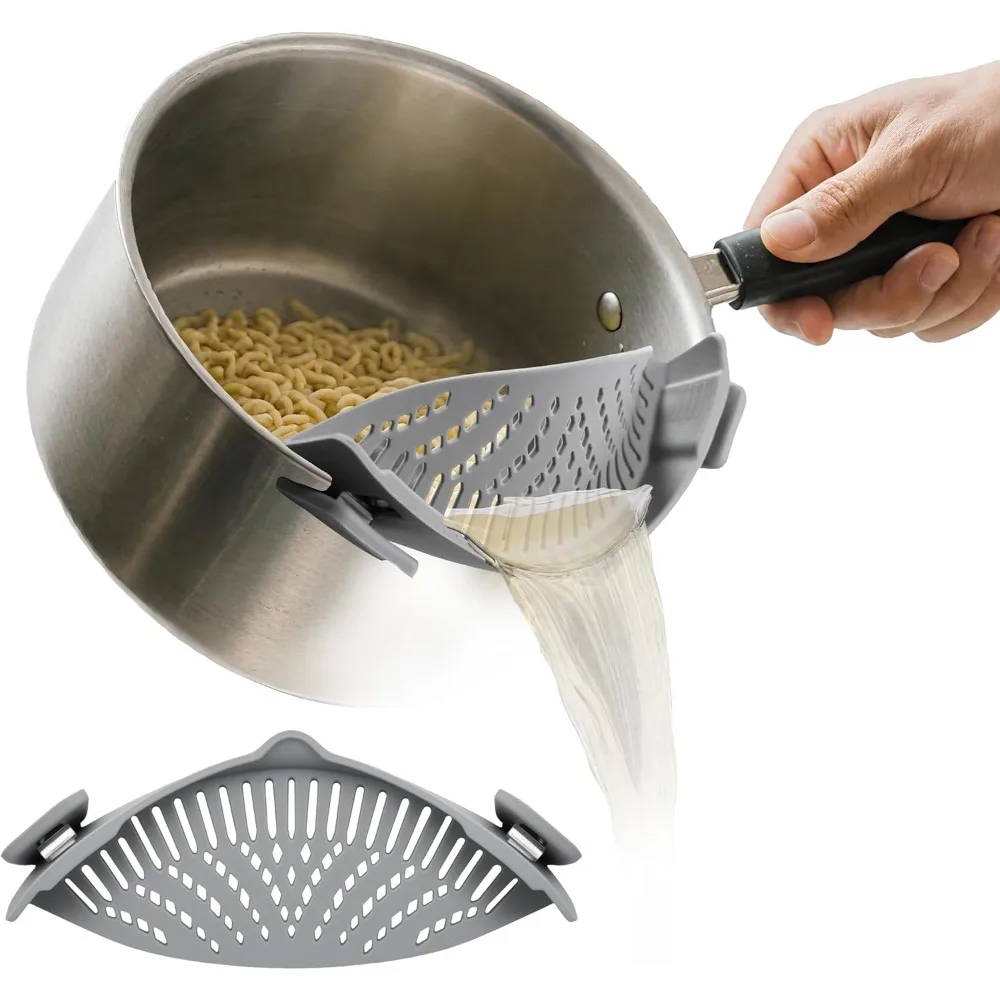 

Silicone Clip-On Strainer for Pots and Pans – Adjustable Kitchen Colander Attachment for Draining Pasta, Vegetables & Meat, Heat