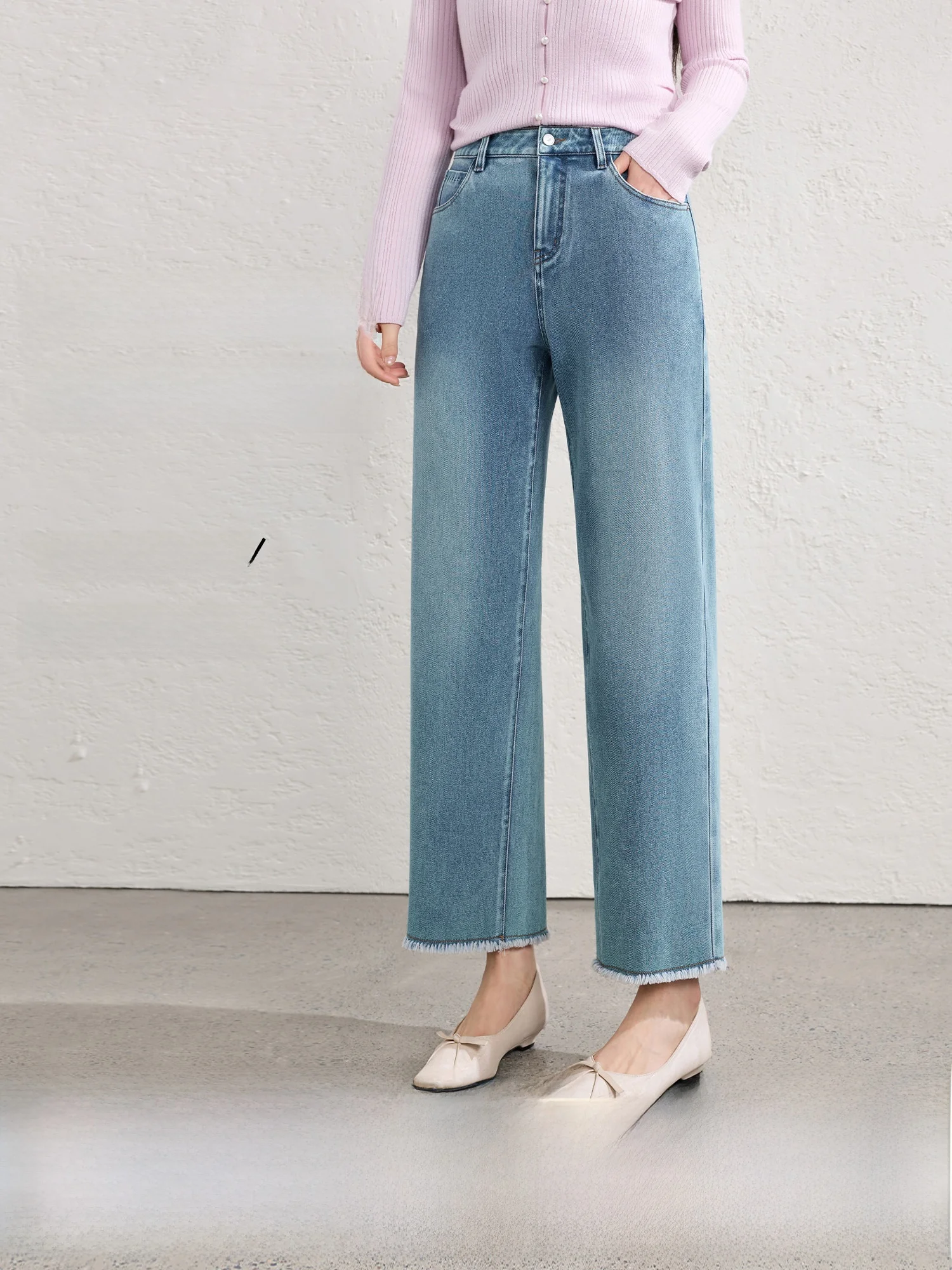 

Blue Language plus Size Lyocell Cotton Blend Straight Leg Jeans High Waist Casual Spring New Arrival Ruffle Denim Pants