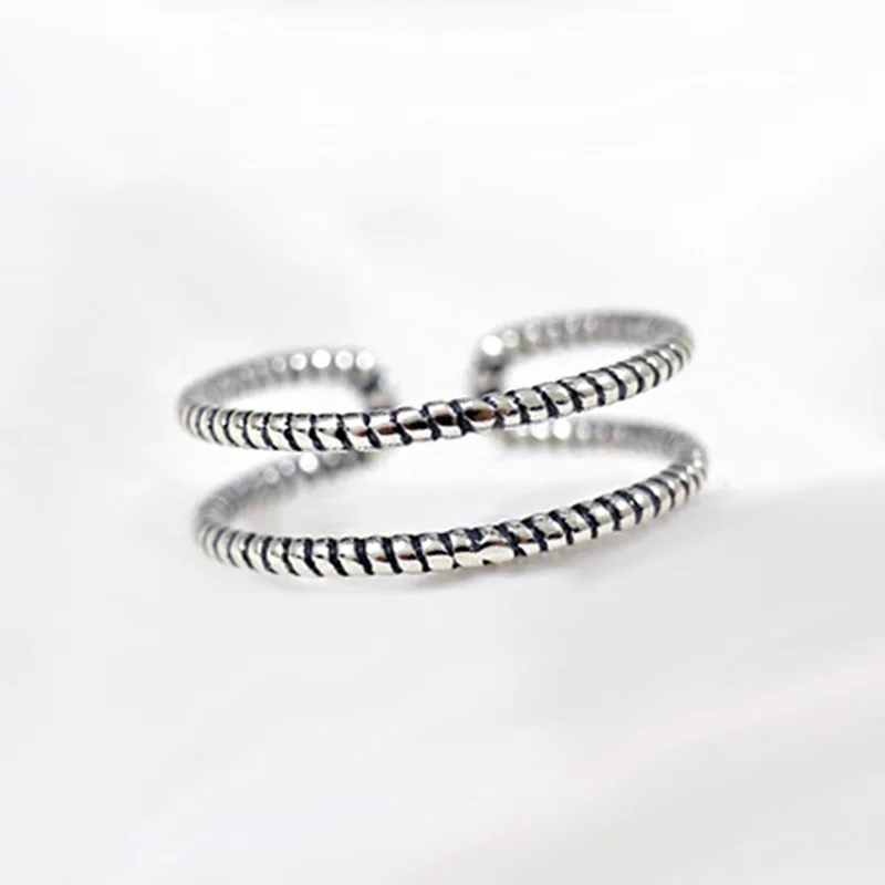 New Simple Retro Popular 925 Sterling Silver Jewelry Thread Double Open Female Cannabis Exquisite Opening Rings  R242