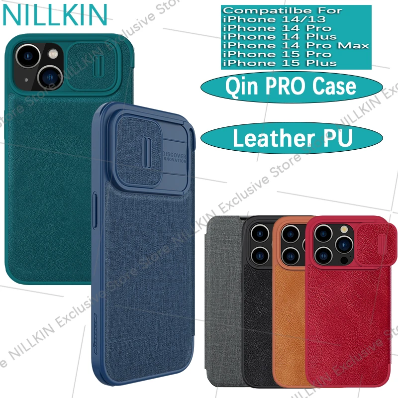 Nillkin For iPhone 14 Pro Max/15 Pro 14 15 Plus Qin Pro Flip cover leather Lens slide cover protective cover phone case shell
