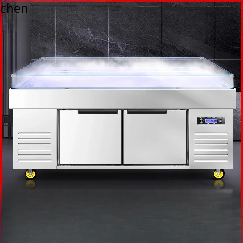 stainless steel seafood ice table display refrigerated frozen chilled Taiwanese commercial fresh-keeping cabinet