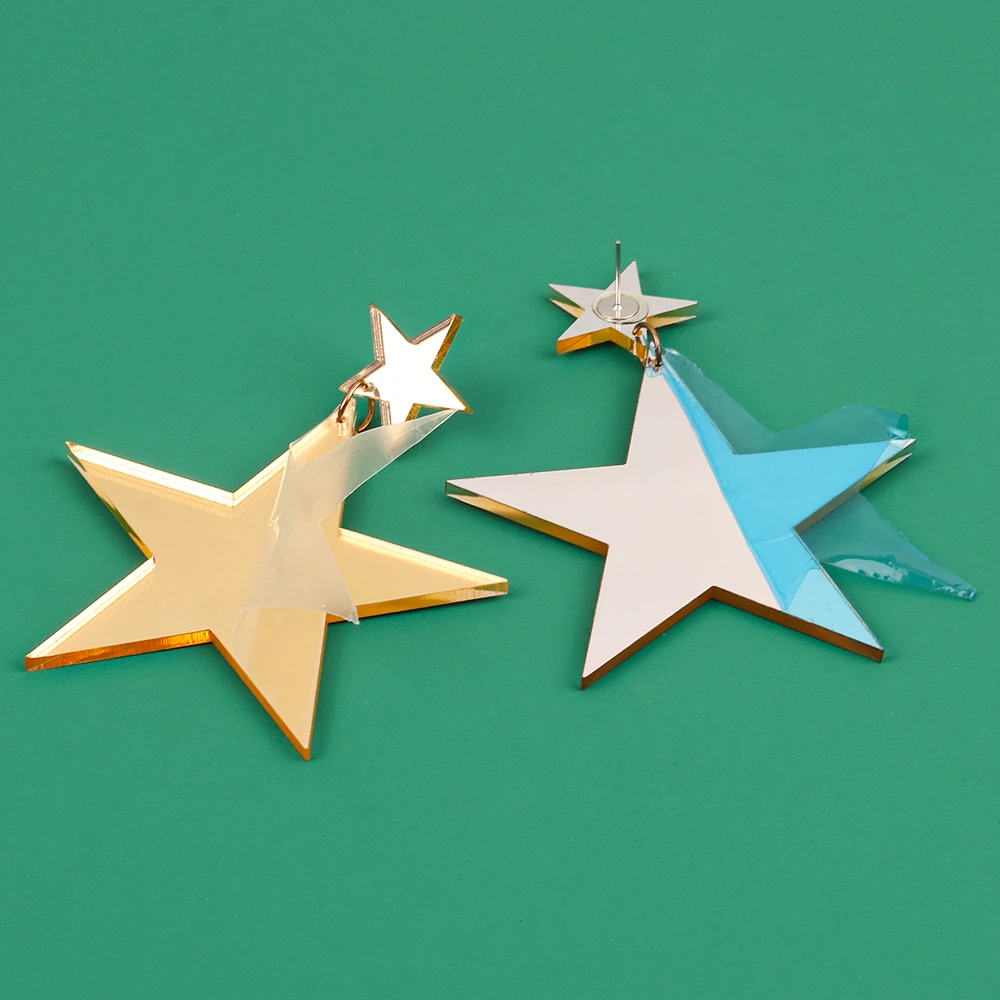 Gold Color Acrylic Shiny Mirror Big Star Drop Earrings HipHop Exaggerated Large Five-Pointed Star Pendant Earring Party Jewelry