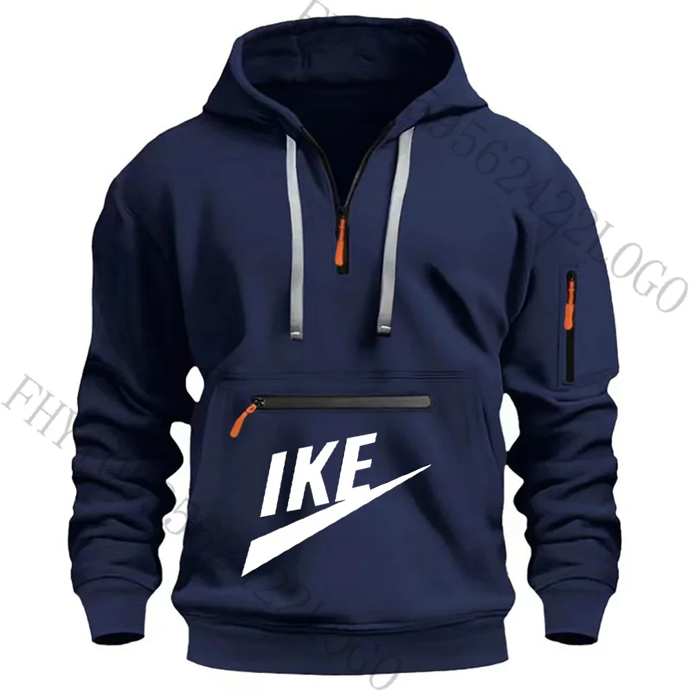 

Autumn and winter new men's fashion multi-zipper pocket hoodie leisure outdoor fitness jogging sports loose pullover hoodie