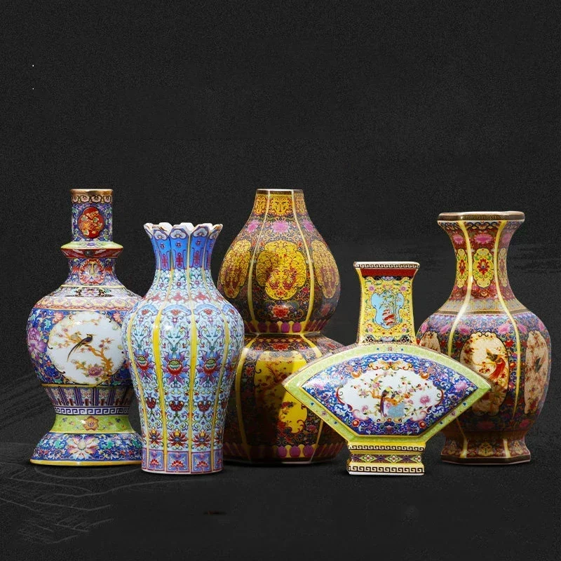 

Jingdezhen Palace Ceramic Vase Figurines Decoration Antique Enamel Crafts Home Livingroom Fengshui Desk Porcelain Accessories