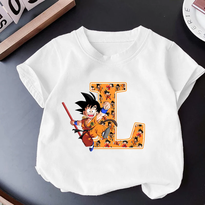 Dragon Ball Goku Kids T Shirt Clothes Tops Children\'s Clothing Summer Cute Short Sleeve Tee Letter A-Z Boys Girls Birthday Gifts