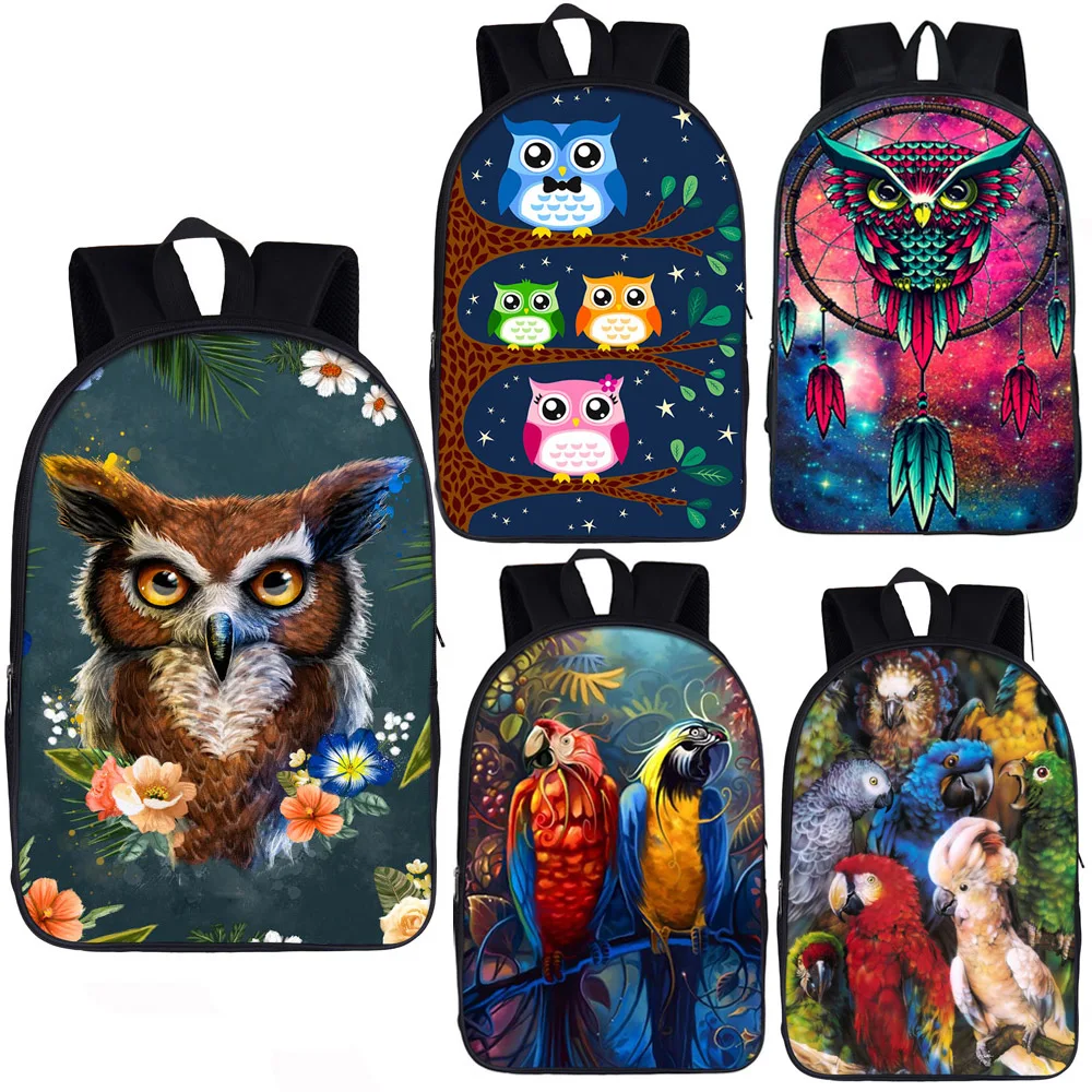 Cute Bird Owl / Parrot Print Backpacks for Teenager Children School Bags Women Rucksack Kid School Multifunctional Backpacks