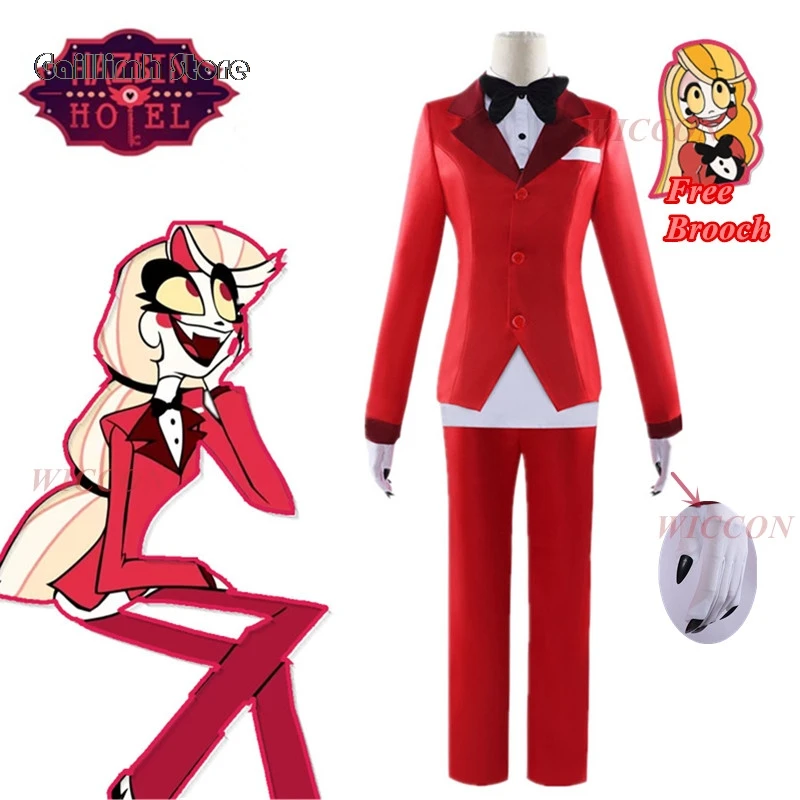 

Anime Hazbin COS Hotel Charlie Cosplay Women Men Red Uniform Vox Cosplay Costume Halloween Carnival