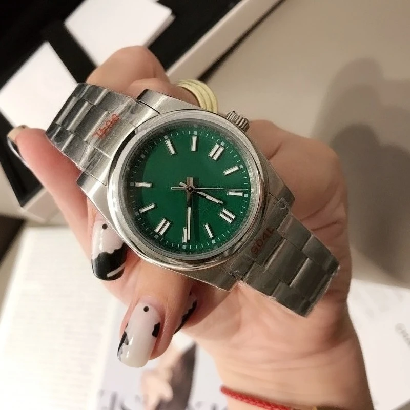 Nueva marca de lujo, reloj mecánico automático para mujer, pulsera de acero inoxidable, esfera verde luminosa, relojes de pulsera de cuarzo de alta calidad