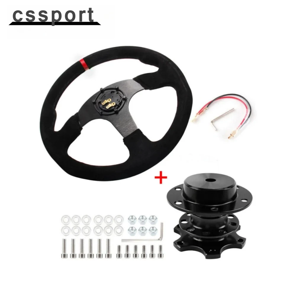 

Universal 14" Racing Suede Leather Steering Wheel With Horn Button & Aluminum Alloy Quick Release Kit Black