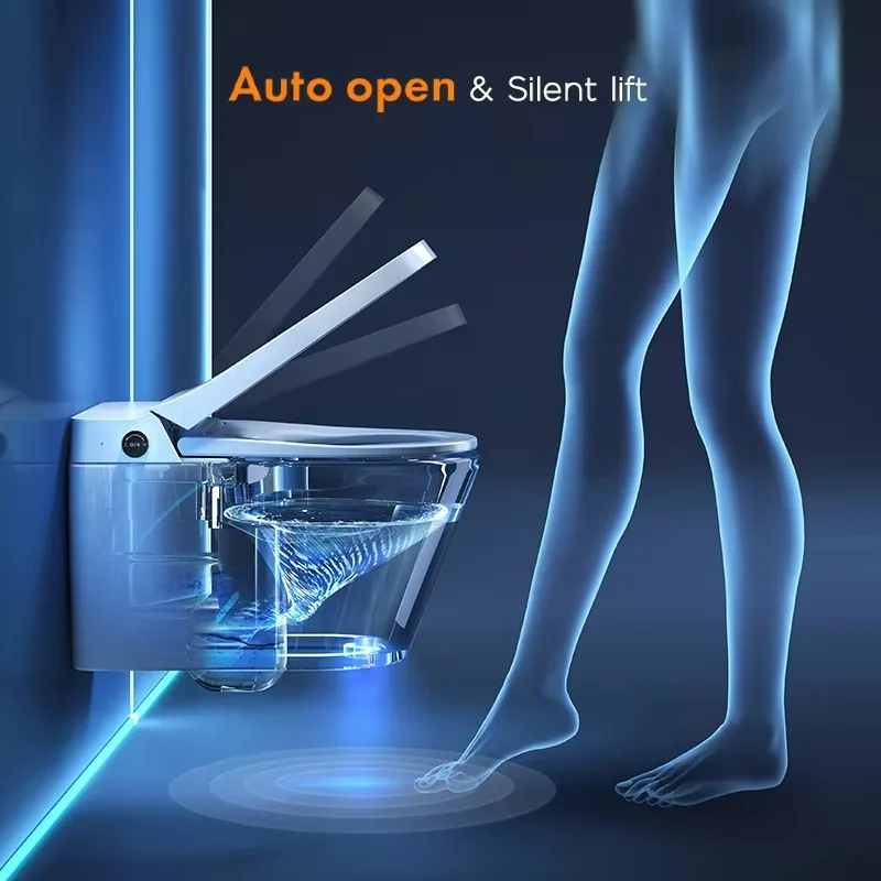 Gray Wall Hung Modern Smart Toilet One Piece Integrated Intelligent Toilet Seat