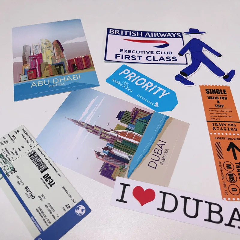 Stickers 8 Pcs/Set City travel Stickers DubaI Pegatinas Abu Dhabi Decals Vinyl Suicase Laptop Skateboard Guitar Deco