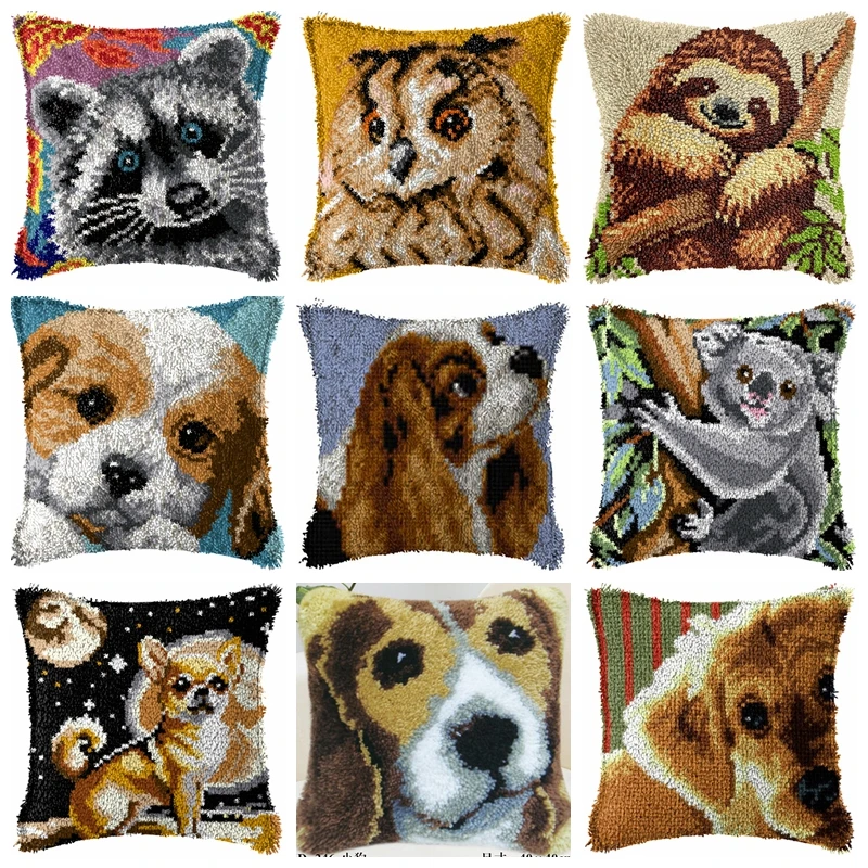 

Cartoon Animal Latch Hook Kits Smyrna Pillowcase Knot Pillow Package Dog Sloth Latch Hook Set For Needlework Embroidery Cushion