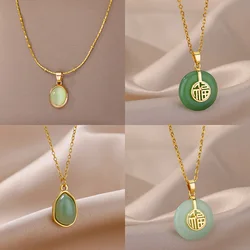 Collares de piedra Natural de acero inoxidable para mujer, cadena de Color dorado, colgante de piedra, joyería estética clásica, regalo para mujer