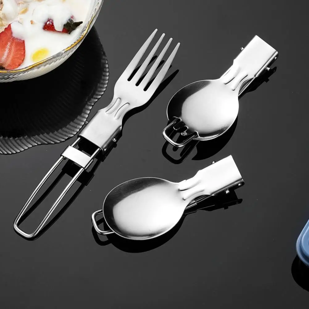 Stainless Steel Folding Spoon Fork Cutter Straw Brush Outdoor Camping Picnic Hiking Collapsible Cutlery Flatware Utensils