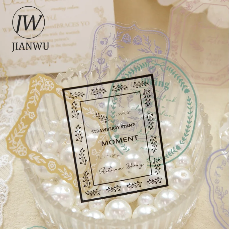 JIANWU Plant Chronicle Series Vintage Flower Border Label Landscape Material Collage PET Sticker Creative Journal Stationery