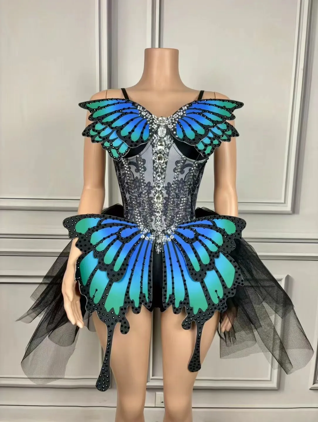 

Butterfly Dresses Gogo Dacer Costume Singer Performance Costume Festival Party Dresses Drag Queen Outfit Mesh Hem Skirt