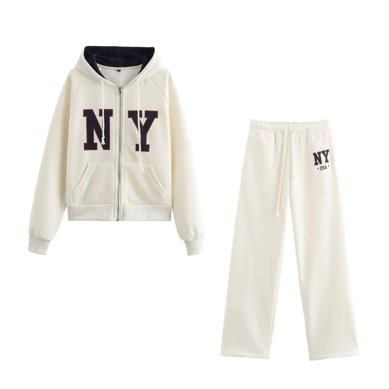 Withered 2025 Spring American Retro College Style New York Letter Printed Casual Two Pieces Sets Sweatshirt And Pants Women