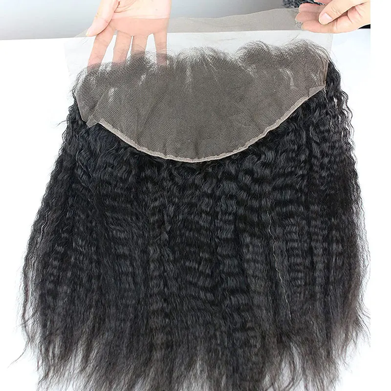 Peluca de cabello humano rizado con encaje Frontal, pelo liso Natural, Color negro, 13x6, HD