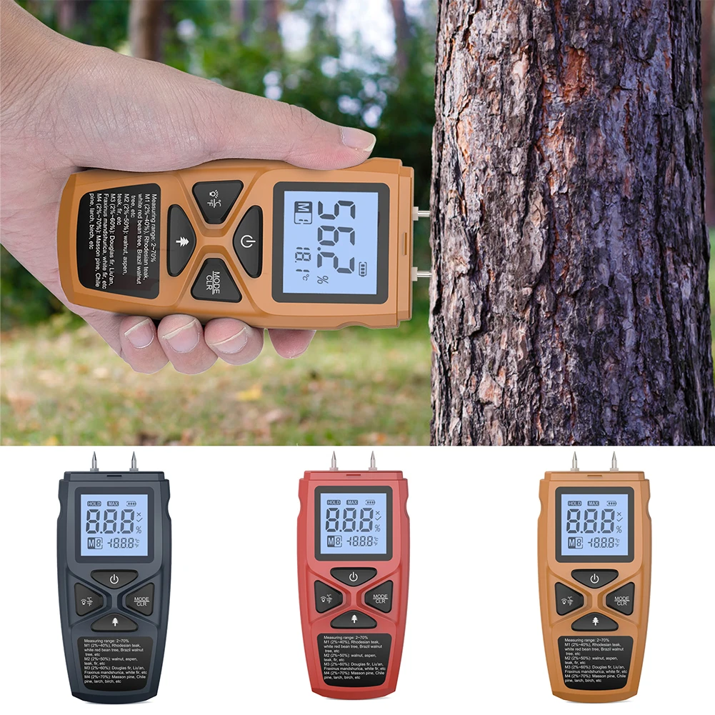 Digital Moisture Meter Pin Type Water Leak Detector LCD Display Firewood Humidity Tester Moisture Reader for Firewood Lumber