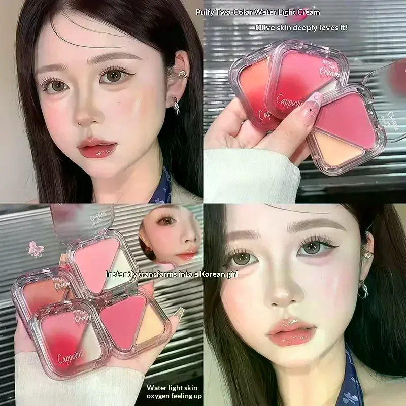 Cappuvini Creamy Powder Blush Palette Natural Long-lasting High Pigment Blush Makeup Contour Powder Beauty Peach Makeup Blush