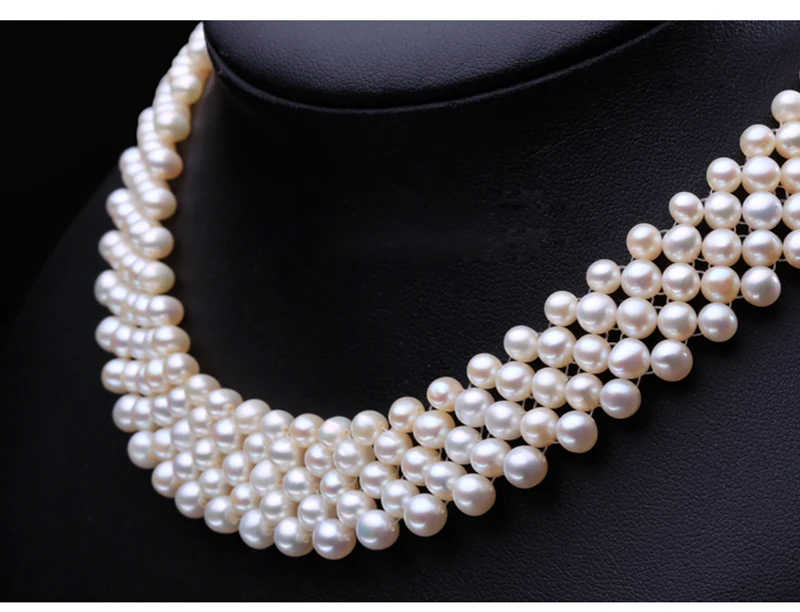 Wedding Natural Freshwater Multilayer Pearl Necklace Women,White 925 Silver Necklace Wife Mother Anniversary Gift