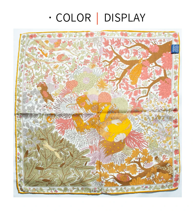 Luxury 30% Silk 70% Wool Scarf Retro Enchanted Forest Art Print Women's Square Scarf Herringbone Texture Warm Shawl