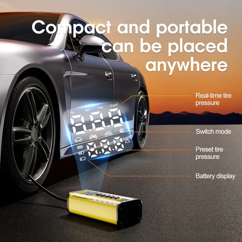 Universal Car Inflatable Pump Wireless Digital Display Convenient Tire Air Pump LED Emergency Lighting Automobiles Accessories