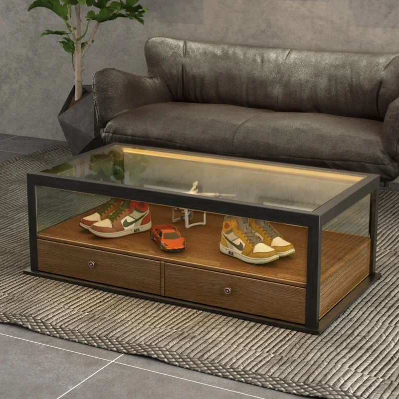 

Modern Industrial Style Personal Influencer Glass Coffee Table Small Apartment Home Multi-Functional Storage 1