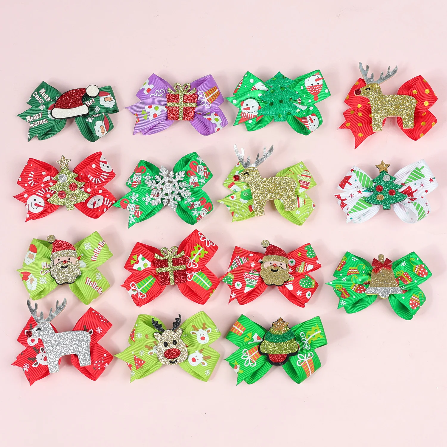 75 PCS/Lot, New Christmas Bow Hair Clip, Kids Girls Ribbon Hair Bow Clips For Xmas Holiday Baby Hair Accessories