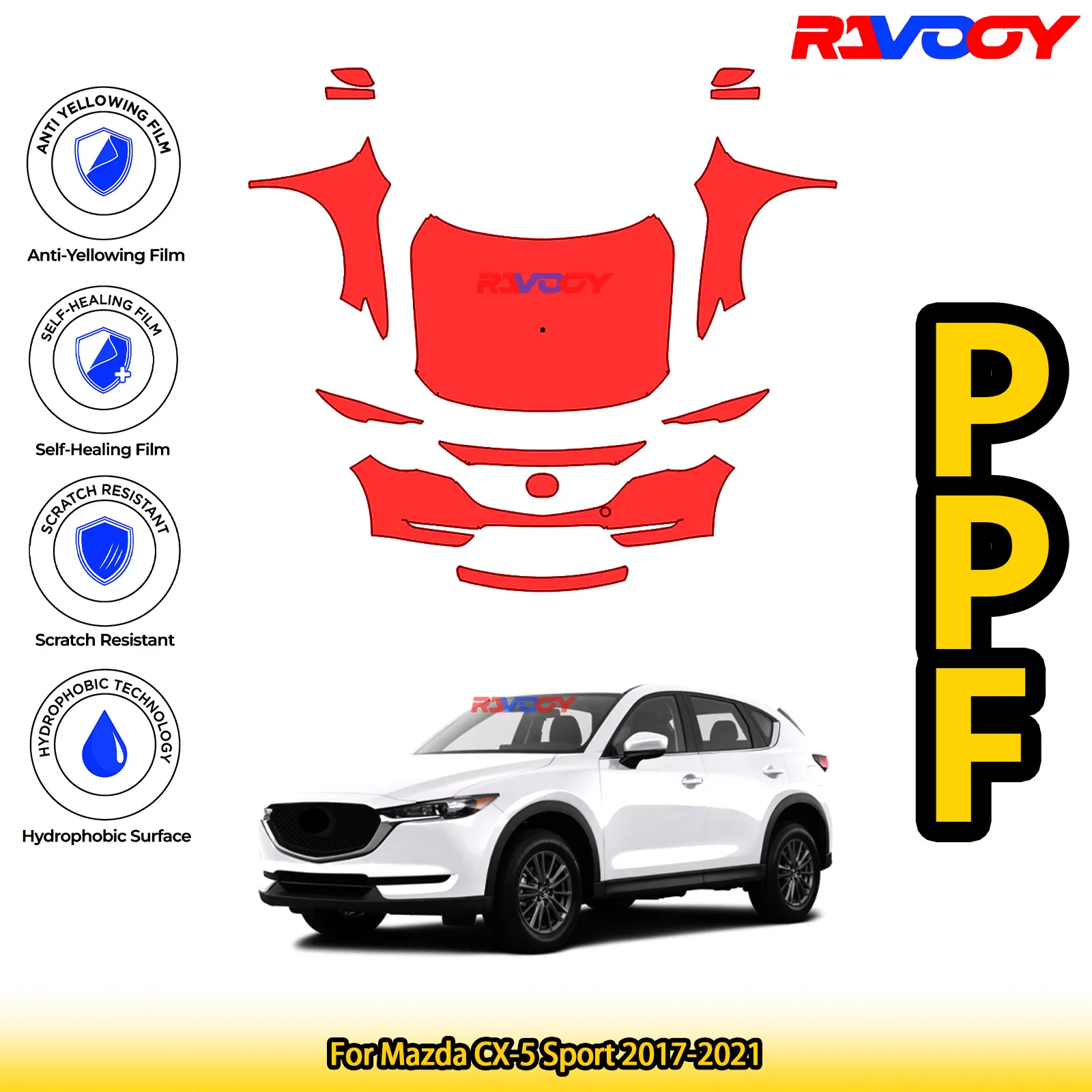 

For Mazda CX-5 Sport 2017-2021 Glossy Matte Black Precut front PPF Kit Paint Protection Film