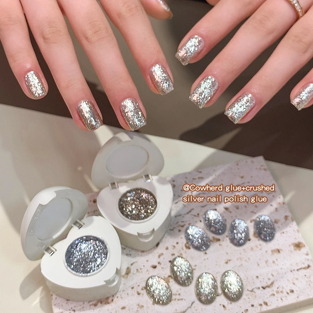 Kaniu Newly Upgraded Explosive Flash Cowherd Gel Polish Jar High-Density Silver Fine Glitter Shards Platinum Glitter Nail Polish
